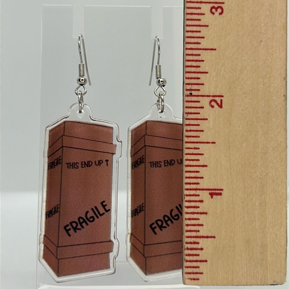 “The Christmas Story” Fragile Wooden Lamp Crate Acrylic Earrings - Picture 3 of 3